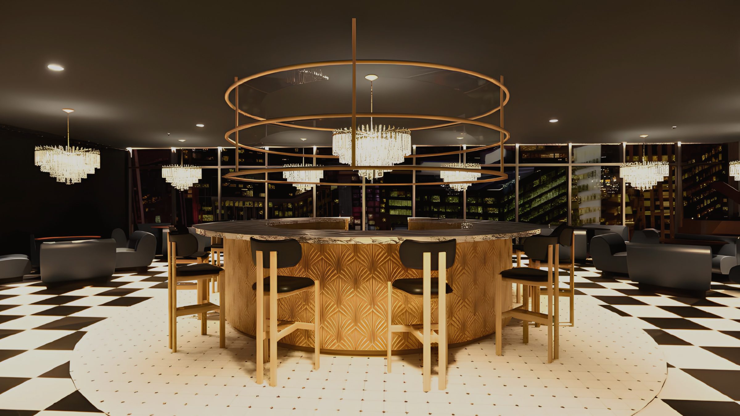 Luxury cocktail lounge interior designed in the Master's Certificate program