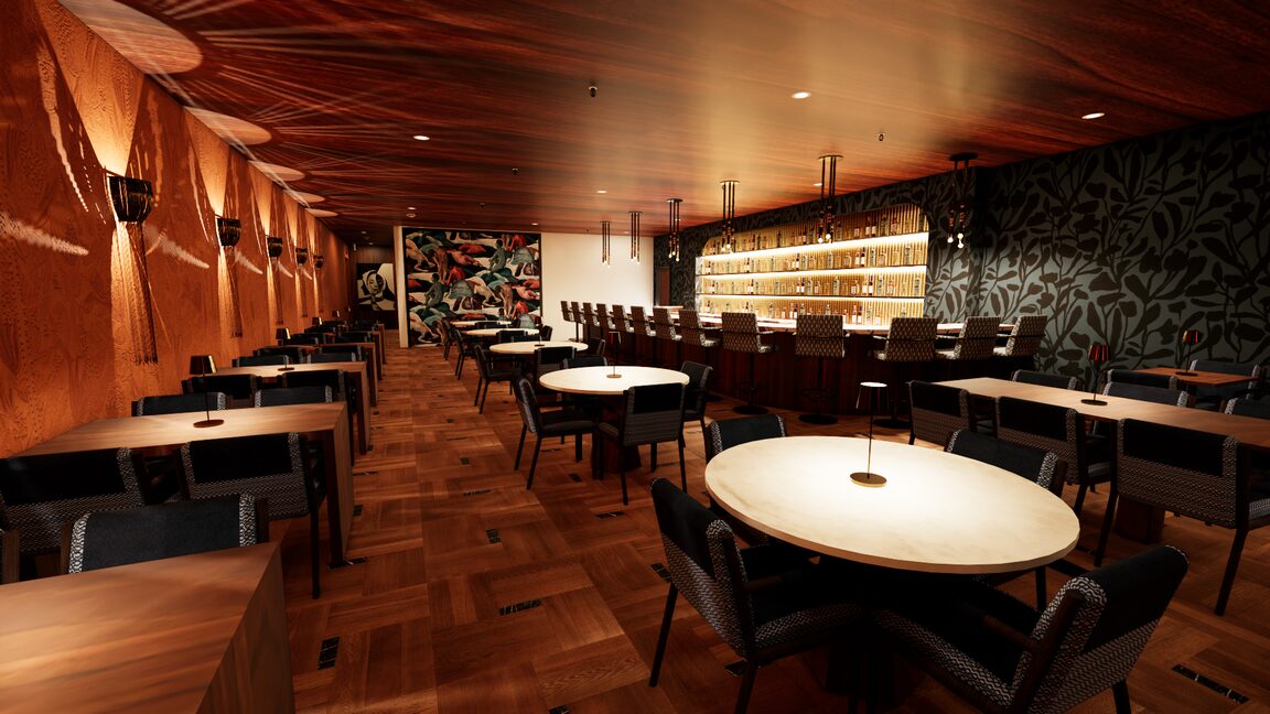 Cambell Liska — main dining room and bar rendering from Lowlight