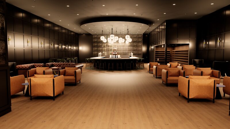 Eric Soncrant — lounge and bar rendering from The Gilded Pig Cigar Lounge